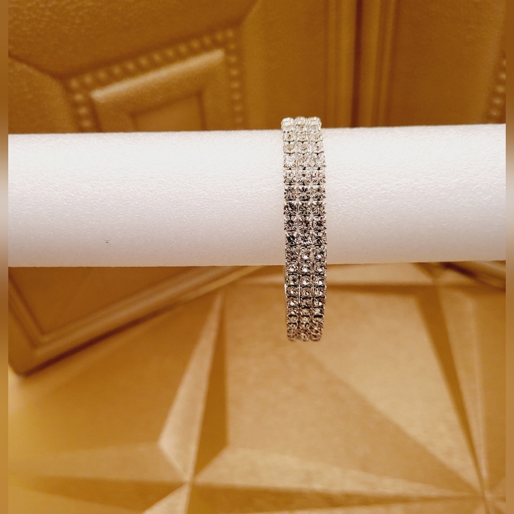 Silver Three Strand Rhinestone Ankle Bracelet